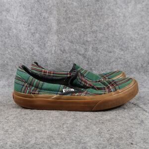 Vans Shoes Womens 7.5 Classic Slip On Plaid Canvas Casual Skate Green Red Flat
